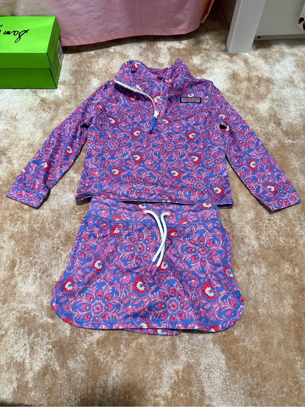Vineyard Vines Girls' Purple & Pink Floral Pullover Top & Skirt Pajama Set